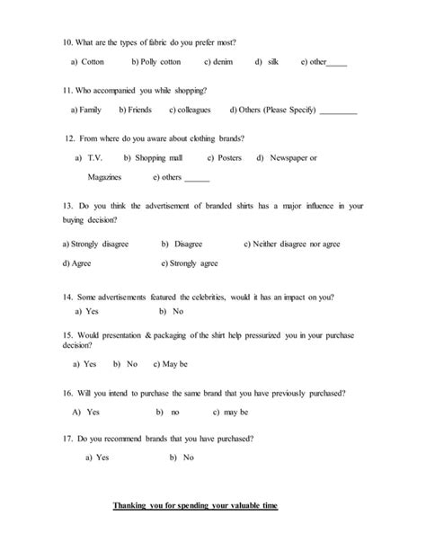 Shirts Questionnaire PDF