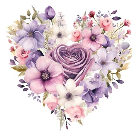 Premium AI Image Beautiful Boho Floral Heart Watercolor Clipart