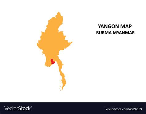 Yangon state and regions map highlighted on burma Vector Image