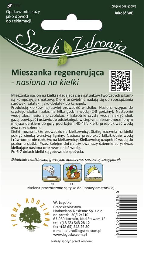 Nasiona na kiełki Mieszanka regenerująca 20 g Legutko