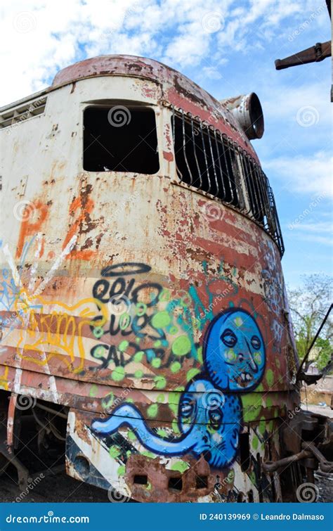 Abandoned Old Train with Rust and Graffitis Editorial Stock Image ...