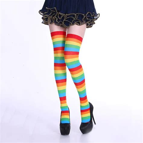 Rainbow Striped Women S Long Stockings Sexy Women Girl Thigh High Stocking Over The Knee Sock