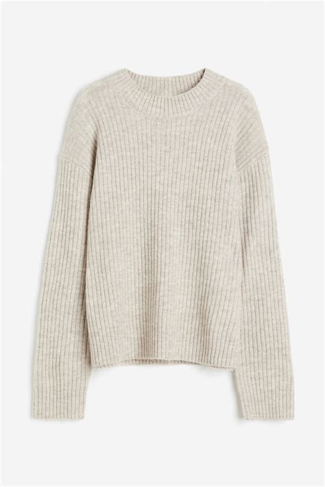 Rib Knit Jumper Light Beige Marl Ladies Handm Gb