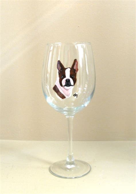 Boston Terrier Painted Wine Glass Custom Pet Portrait Dog Etsy