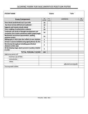 Fillable Online Scoring Form For Documented Position Paper Class