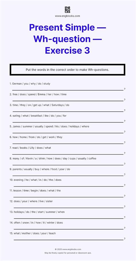 Pin By Joy Rico On Worksheets Wh Questions Exercises Learn English