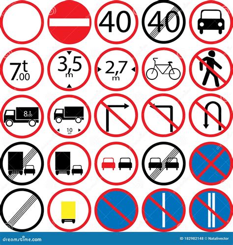 Vector Restrictive And Prohibitory Road Signs For Traffic Stock Vector