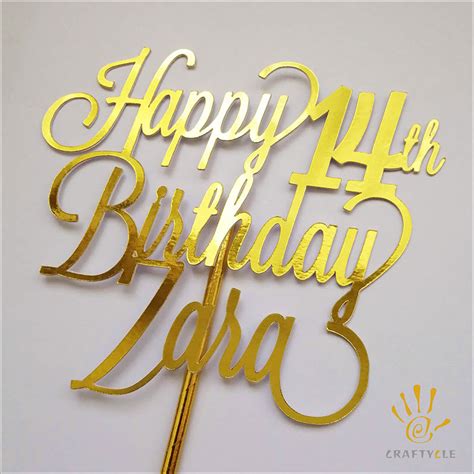Cake Topper Personalised Birthday Cake Topper Mirror Metallic Gold