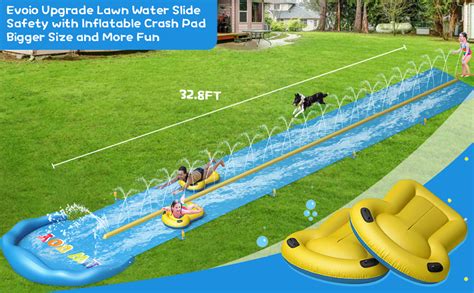 Evoio Lawn Water Slide 32 8ft Inflatable Splash Water Slip With 2