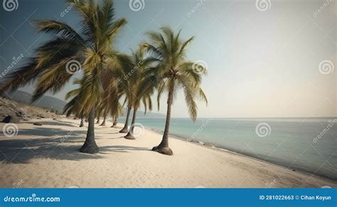 Palmy Trees And A Glistening Sandy Beach Create A Mesmerizing Scene