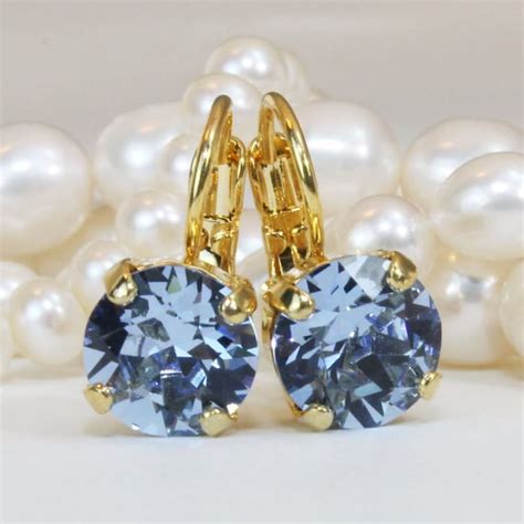 Light Blue Gold Earrings Light Sapphire Swarovski Crystal Drop Etsy