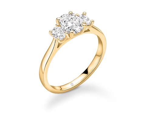 K Yellow Gold Oval Cut Trilogy Diamond Engagement Ring