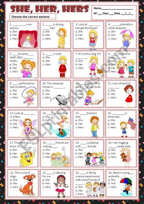 SHE HER HERS MULTIPLE CHOICE ESL Worksheet By Macomabi