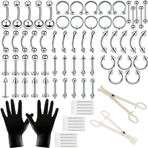 84pcs Body Septum Piercing Kit 14g 16g Tools For Nose Tongue Lip Ear