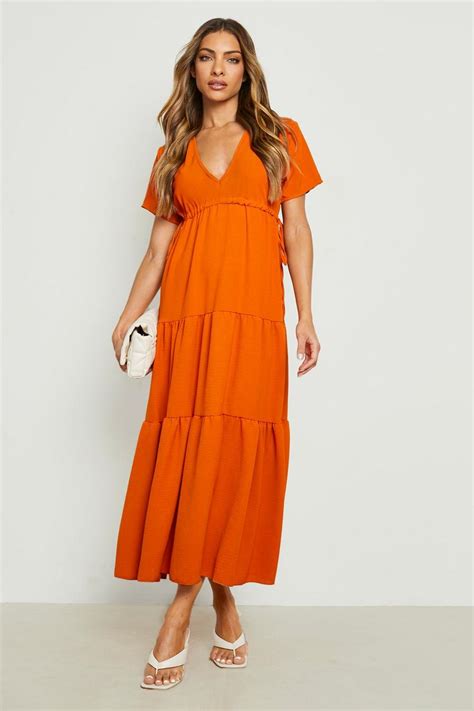 Tiered Short Sleeve Midi Dress Boohoo Usa