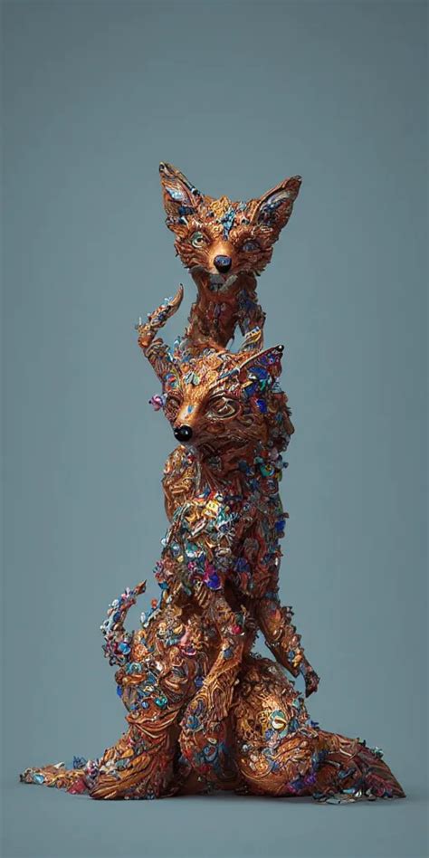 A Photo Real Delicate Sculpture Of An Ornate Fox In Stable Diffusion