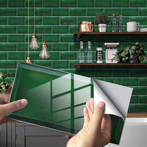 Piastrelle Adesive Cucina Verde Smeraldo Geometrico Pavimento Pvc