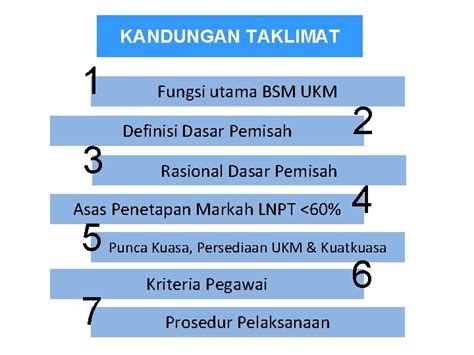 TAKLIMAT PELAKSANAAN DASAR PEMISAH EXIT POLICY DI UKM