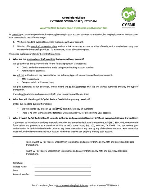 Fillable Online Overdraft Privilege Extended Coverage Request Form Fax