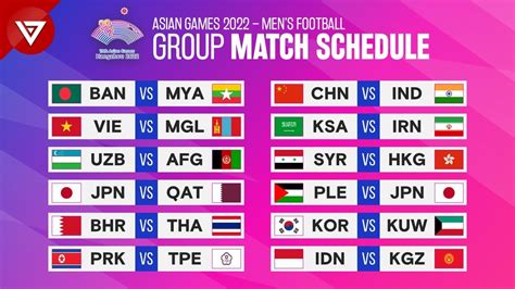 Match Schedule Asian Games 2022 2023 Mens Football Group Stage