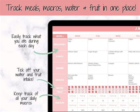 Digital Meal Planner Spreadsheet Weekly Meal Plan Template Macros