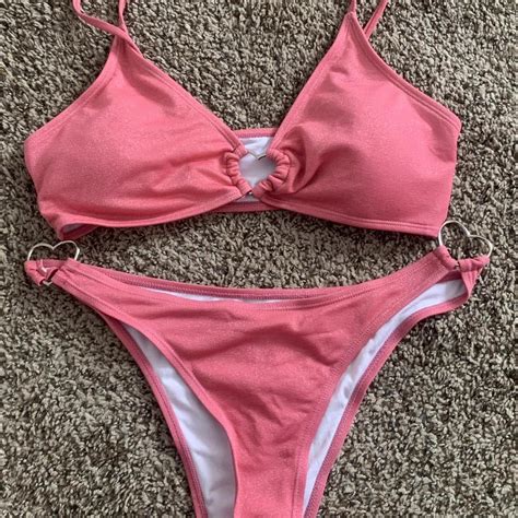 Shein Glitter Pink Heart Bikini Worn Once Shows Too Depop