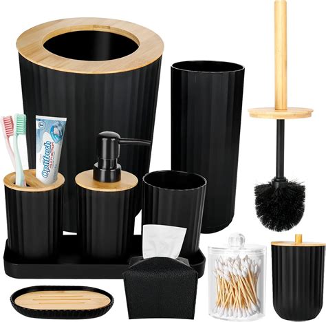 10pcs Black Bathroom Accessories Set Boho Matte Black