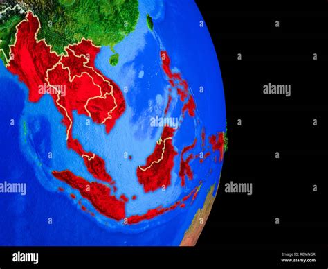 Los Estados Miembro De La Asean Sobre El Modelo Realista Del Planeta Tierra Con Las Fronteras