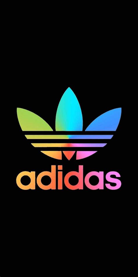 The Adidas Logo In Rainbow Colors On A Black Background With An Orange