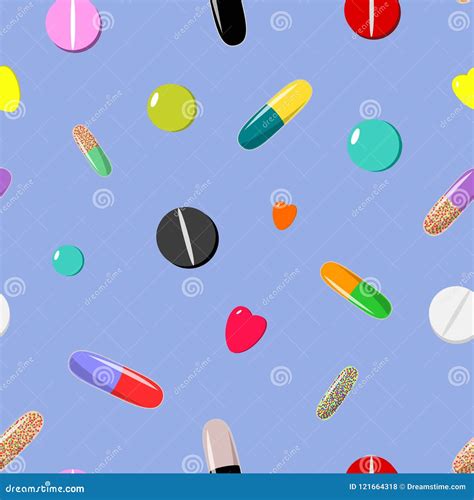 Seamless Pattern Of Colorful Pills Vector Illustration Stock Vector