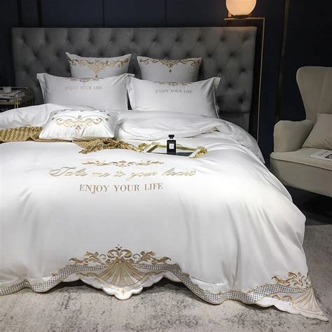 New Luxury White 600tc Egyptian Cotton Royal Embroidery Palace Bedding