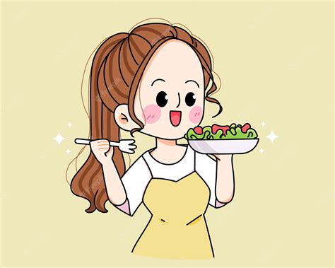 Premium Vector Young Woman Eating Healthy Food Diet Meal Cartoon Hand