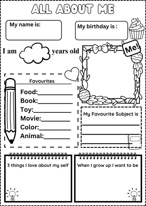 Free Printable All About Me Worksheet Templates For Back To School Worksheets Library