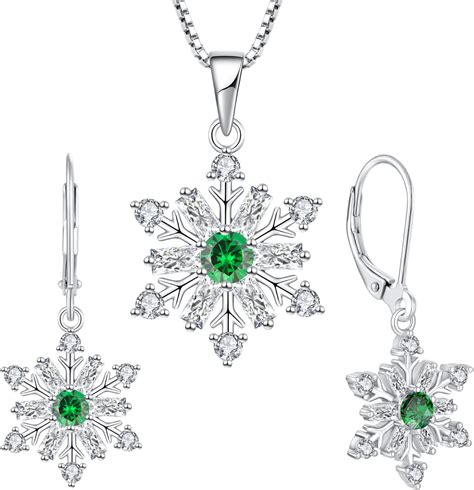 Amazon Starchenie Emerald Snowflake Necklace Earrings Sterling