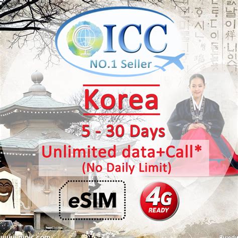 ICC ESim Korea 5 30 Days Unlimited Data Call No Daily Limit