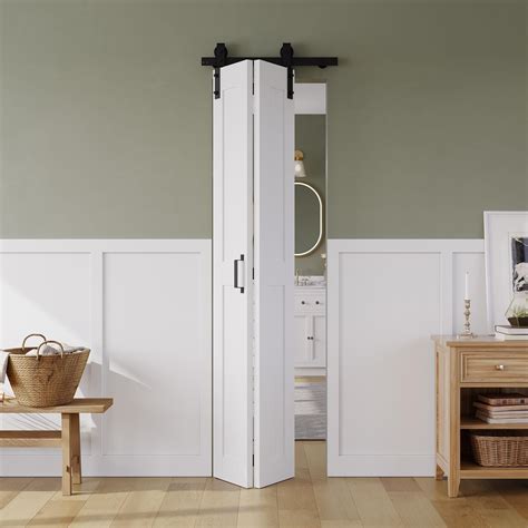 Bifold Barn Door 60" x 84", MDF Bi-Fold Sliding Closet Doors with
