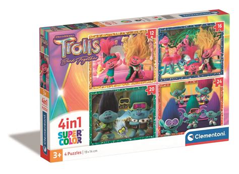 Puzzle 4w1 Supercolor Trolls 3 21527 Clementoni