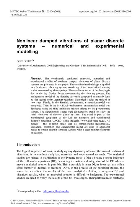 PDF Nonlinear Damped Vibrations Of Planar Discrete Systems