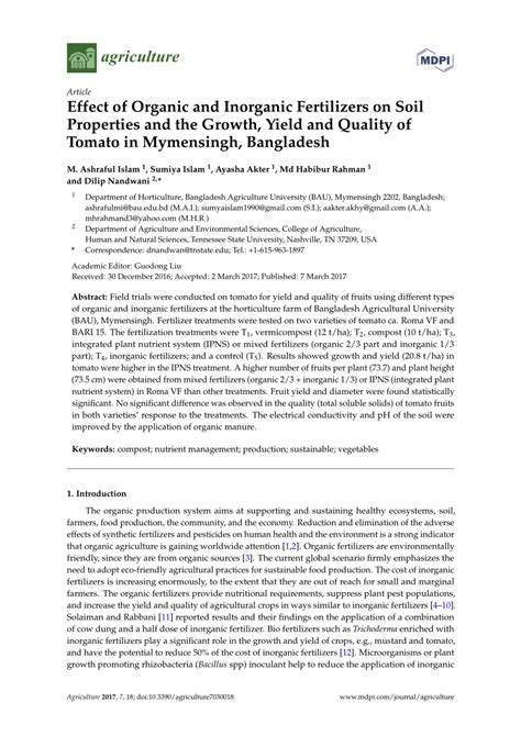 Pdf Effect Of Organic And Inorganic Fertilizers On Soil Properties