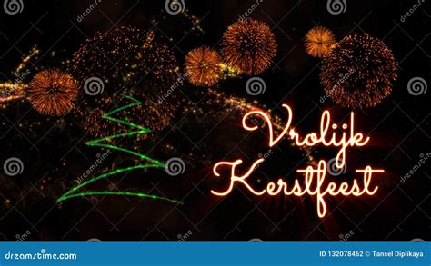 Merry Christmas Text in Dutch Vrolijk Kerstfeest Over Pine Tree and ...