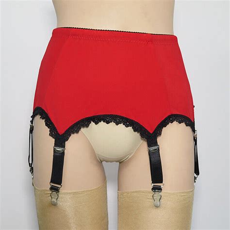 Allacki Lace Trim 6 Straps Suspender Belt With Metal Claws Garter 5