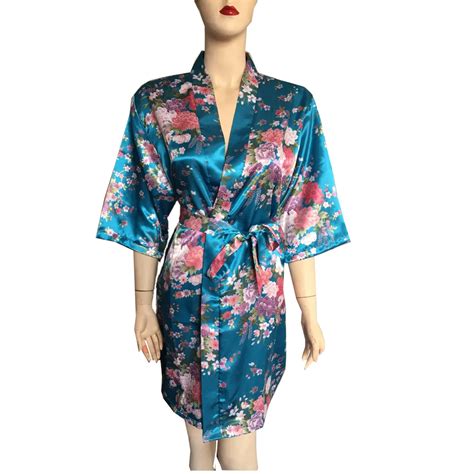 Silk Satin Wedding Bride Bridesmaid Robe Floral Bathrobe Short Kimono