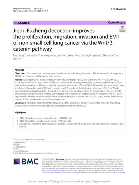 Pdf Jiedu Fuzheng Decoction Improves The Proliferation Migration