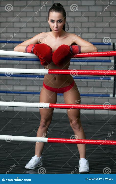 Brunette Posing Topless In Boxing Ring Stock Photo Image Of Person