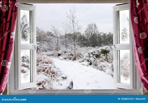 Beautiful Snow Path Scene through an Open Window Stock Photo - Image of bright, frozen: 105865150