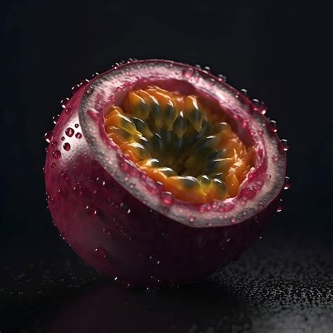 Premium Ai Image Passion Fruit On A Black Background With Water Drops Passion Fruit On A Black