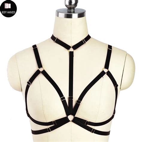 Fashion Black Chest Body Harness Adjustable Crop Top Bondage Cage Bra