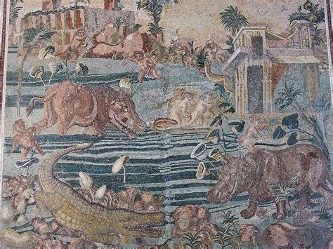 Mosaic Pavement Depicting A Nile Scene From The Maccarani Vineyard Area