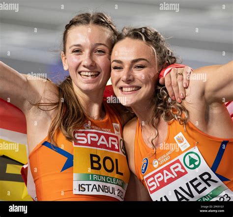 Lieke Klaver and Femke Bol of the Netherlands celebrating after competing in the women’s 400m ...