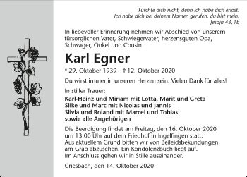 Traueranzeigen Von Karl Egner Trauerundgedenken De